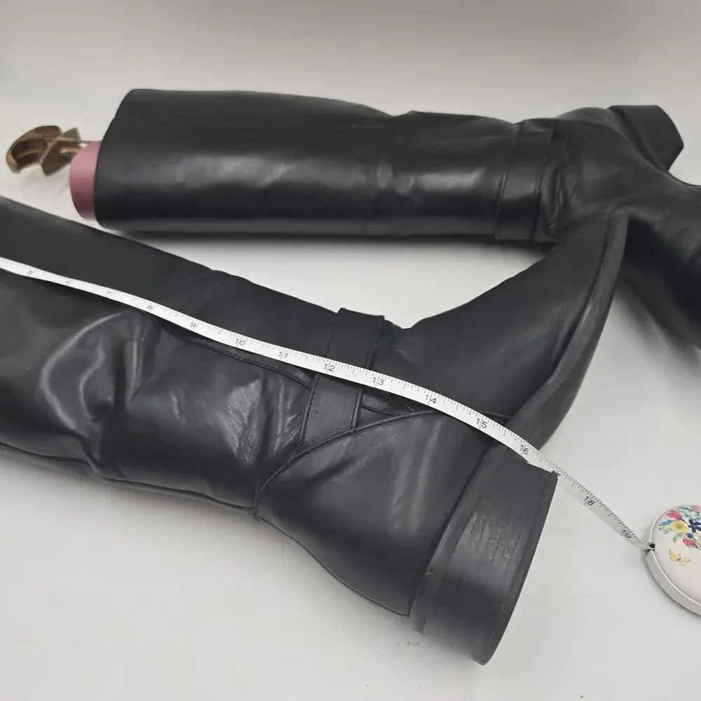 Etienne Aigner Legacy II Truffle Black Leather Size 9.5 Riding Boots Equestrian